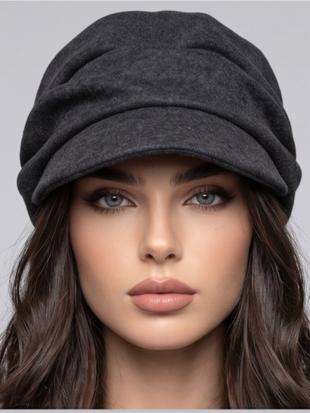 Slouchy Newsboy Cap Ruched Visor Beret Beanie Hat Black